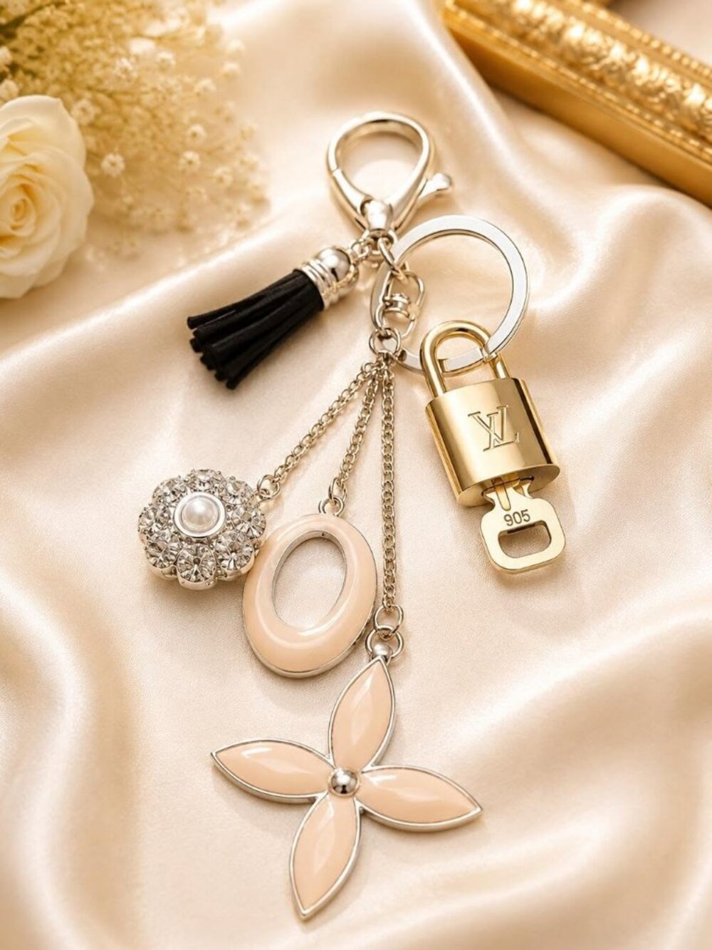 Louis Vuitton Gold Padlock 🔒 Key Set Authentic LV w/ Unbranded Flower Keychain